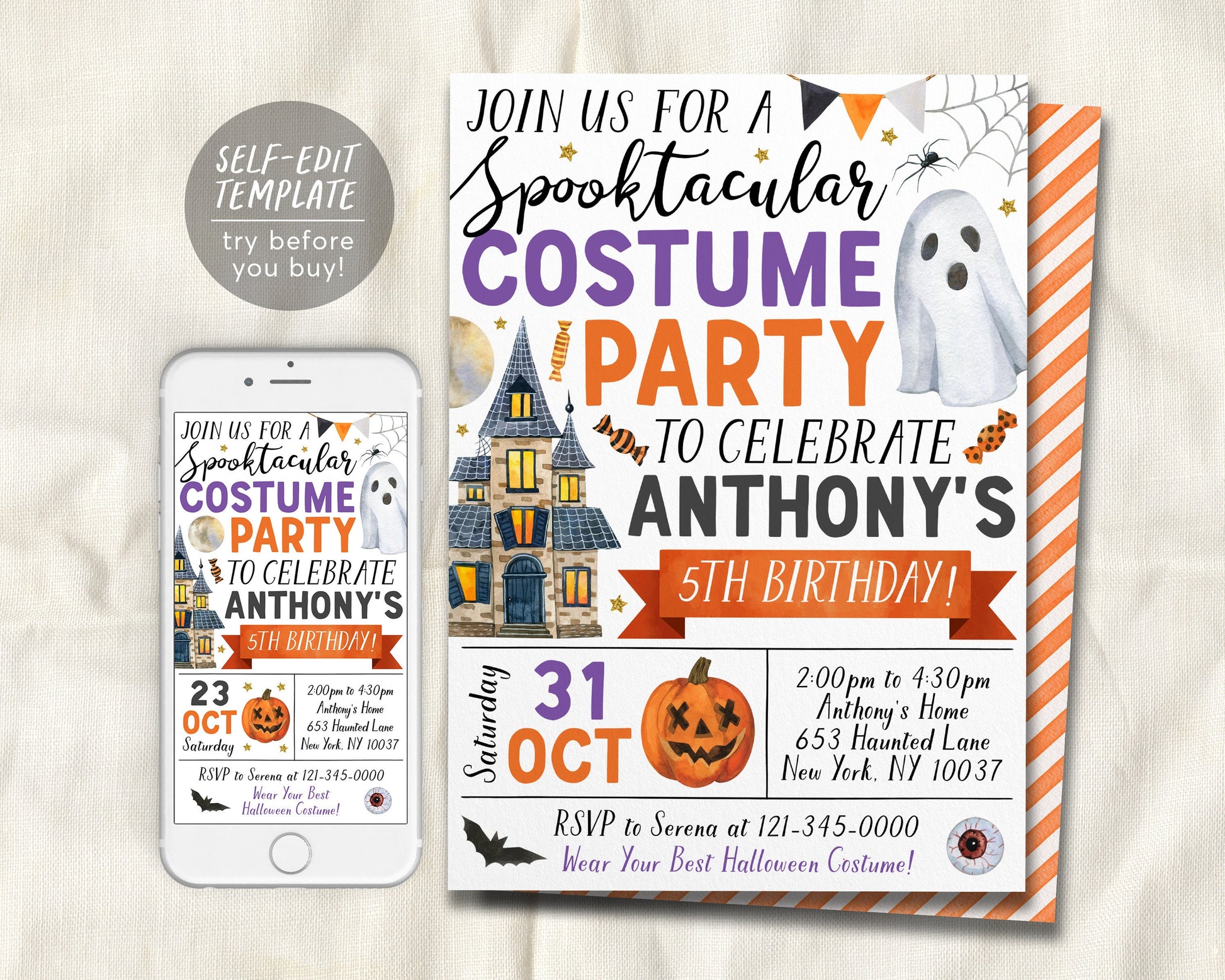 Halloween Costume Party Invitation Editable Template