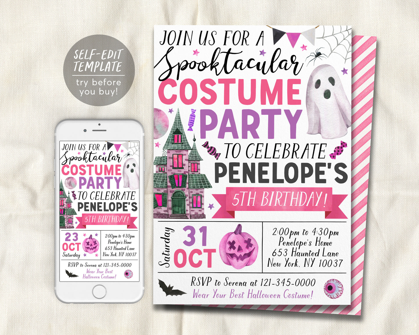 Halloween Costume Party Invitation Editable Template