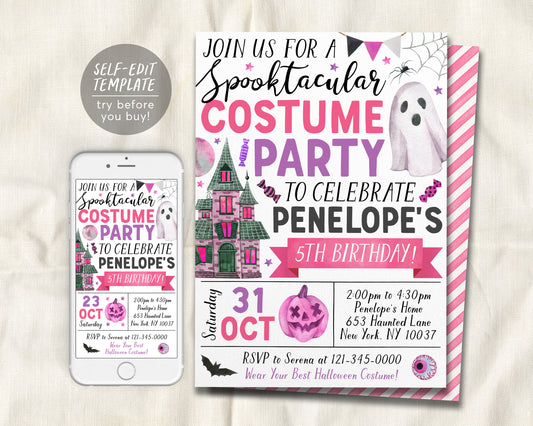 Halloween Costume Party Invitation Editable Template