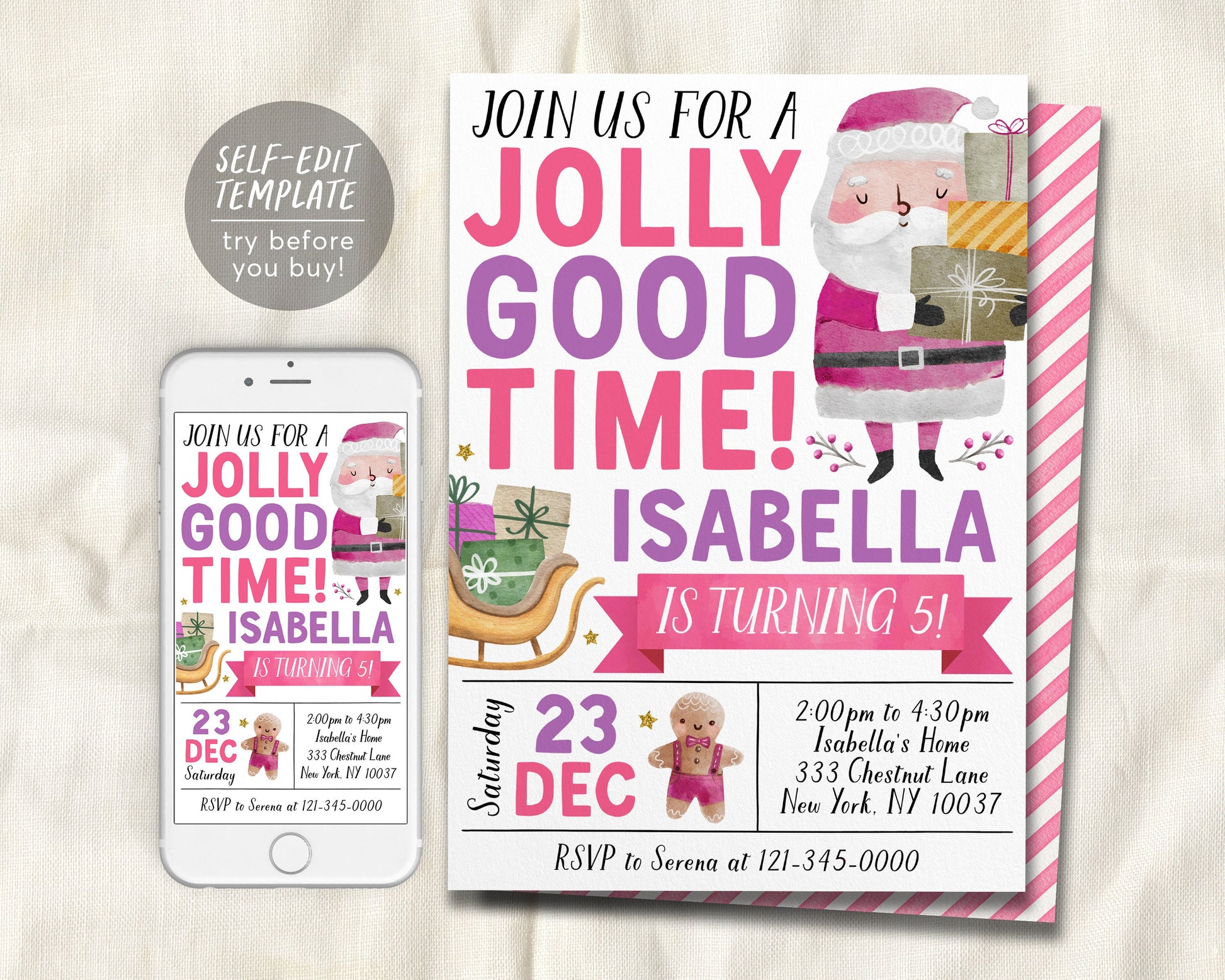 Christmas Jolly Good Time Birthday Invitation Editable Template