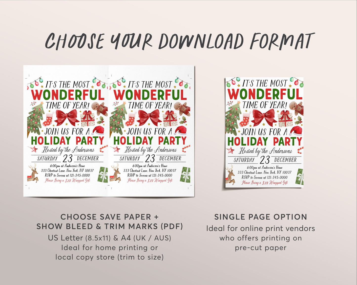 Christmas Party Invitation Editable Template, It's The Most Wonderful Time of The Year Party Invite, Holiday Celebration Festive Evite