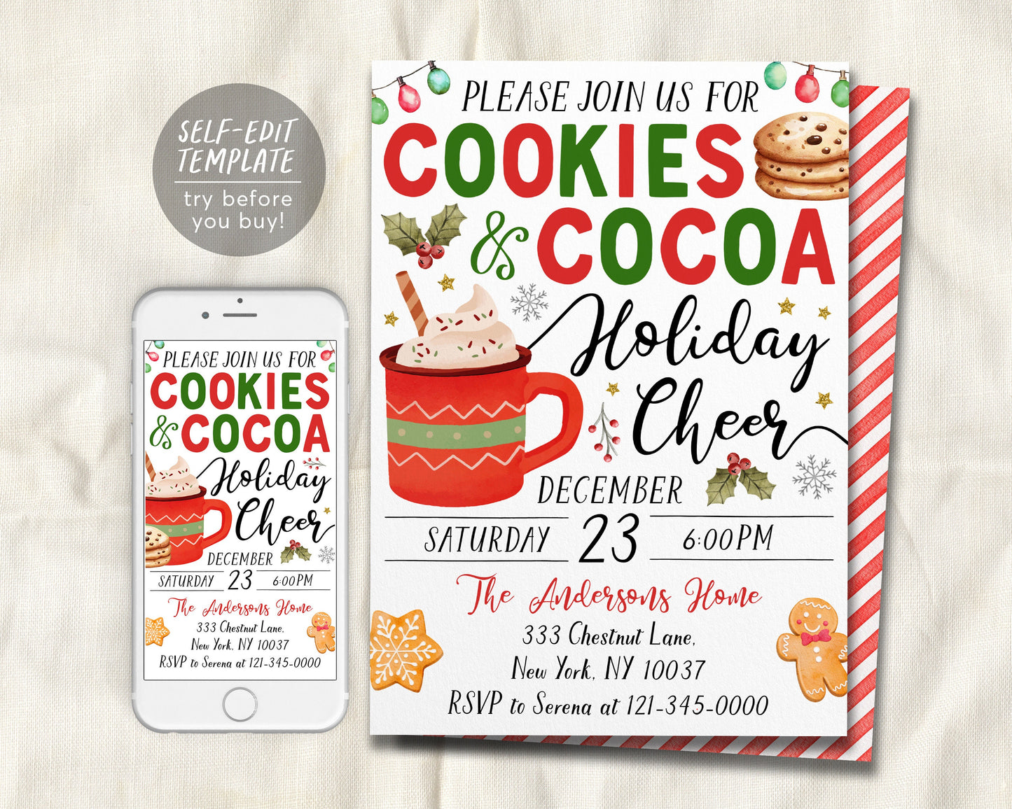 Cookies and Cocoa Invitation Editable Template