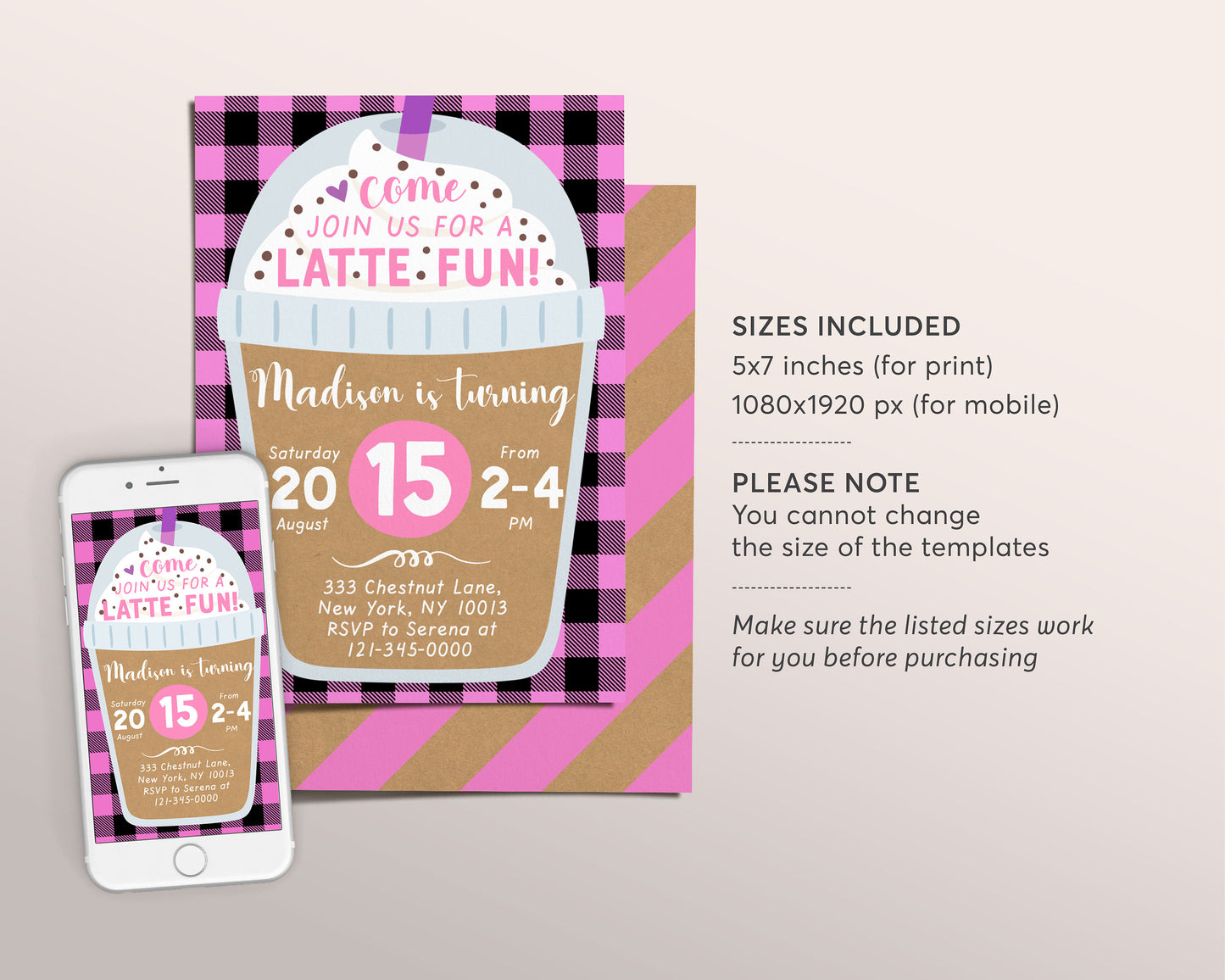 Coffee Birthday Invitation Editable Template, Latte Fun Invite, Girl Cafe Frappe Digital Evite, Coffee Themed Party, Instant Download