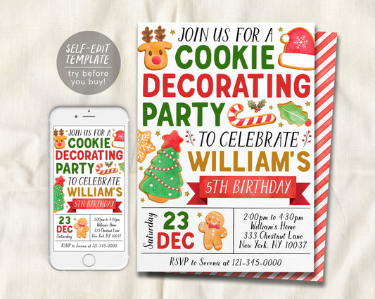 Christmas Cookie Decorating Birthday Invitation Editable Template