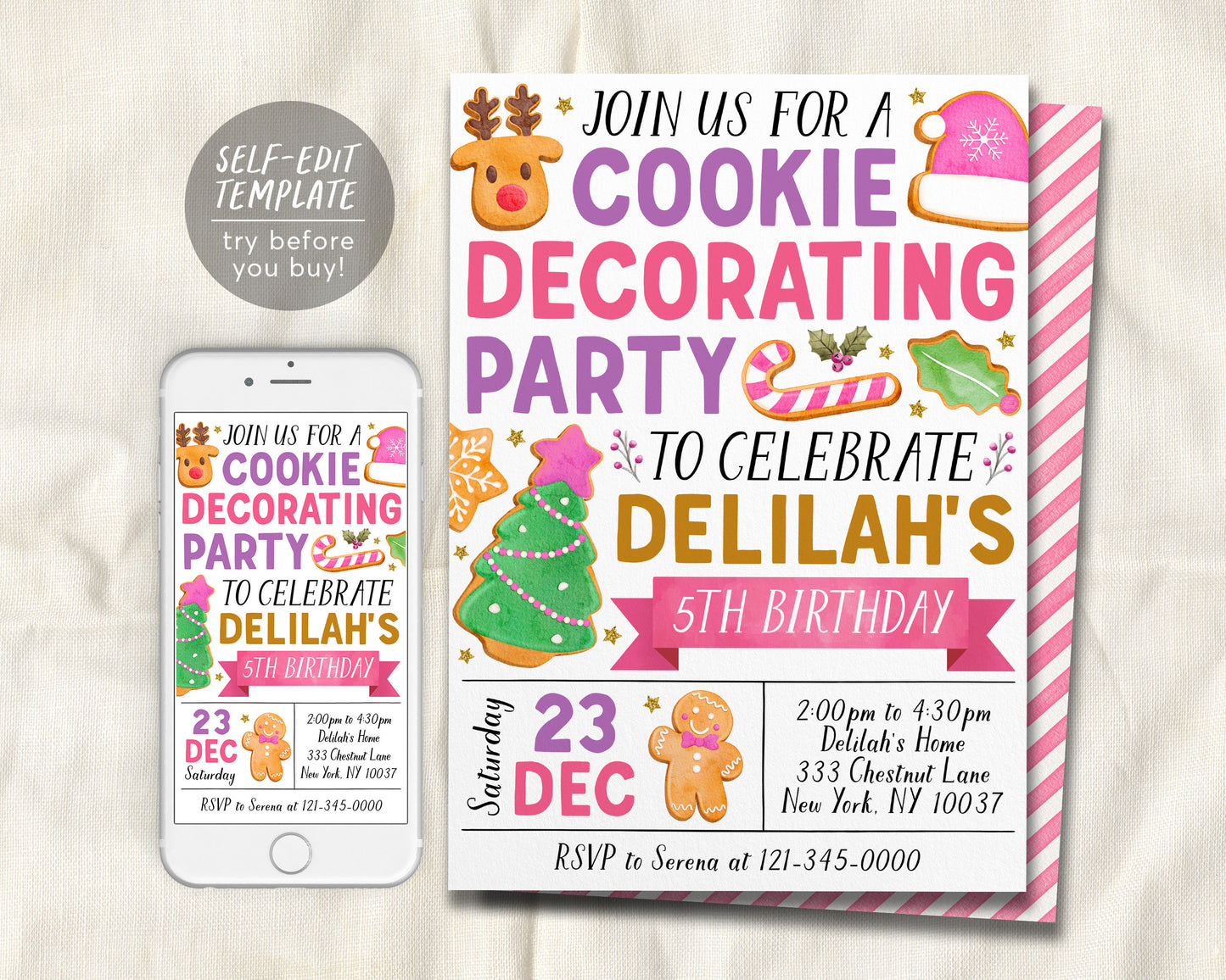 Christmas Cookie Decorating Birthday Invitation Editable Template