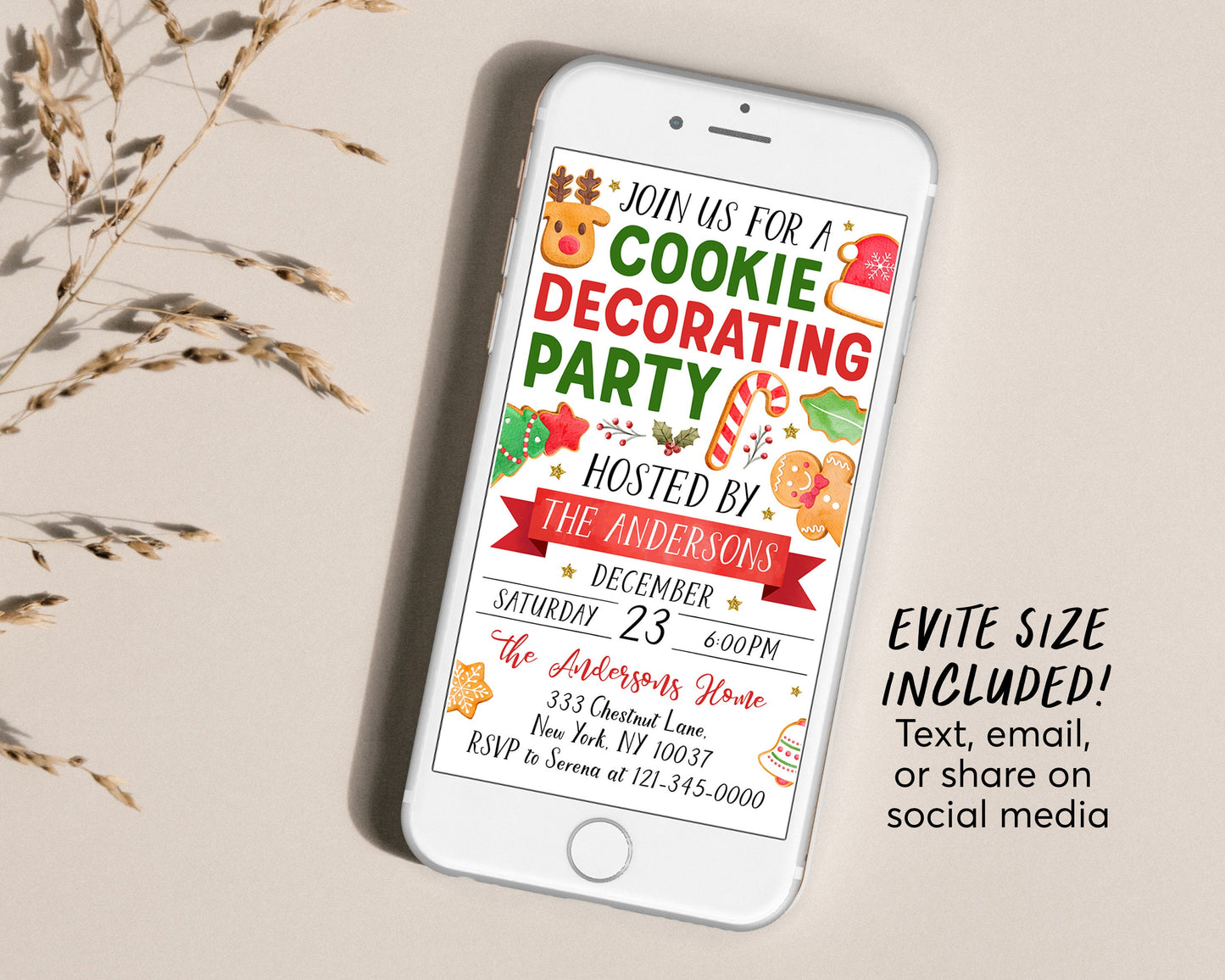 Christmas Cookie Decorating Invitation Editable Template, Holiday Kids Baking Party Invite, Festive Santa Gingerbread Man Cooking Chef Evite