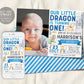 Dragon First Birthday Invitation With Photo Editable Template