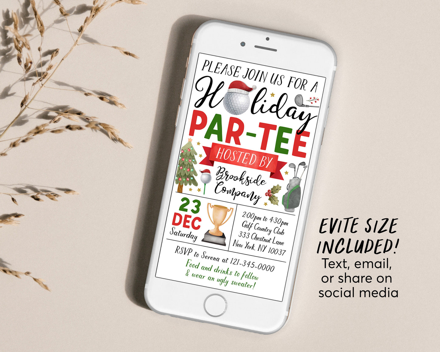 Christmas Golf Invitation Editable Template, Holiday Par-tee Invite, Adult Santa Golfing Party Evite, Xmas Work Party Office Company