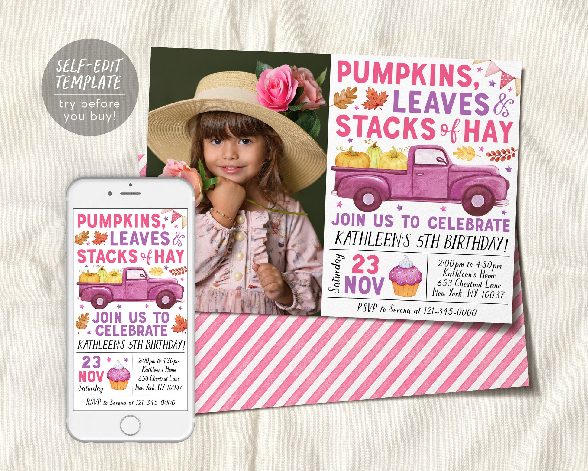 Pumpkin Truck Birthday Invitation With Photo Editable Template