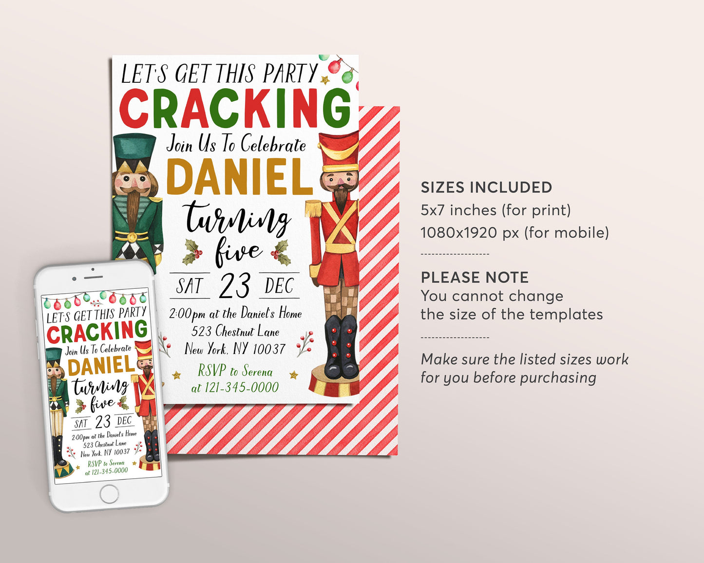 Nutcracker Birthday Invitation Editable Template, Kids Boy Let's Get This Party Cracking Party Invite, Christmas Winter Toy Soldier Evite