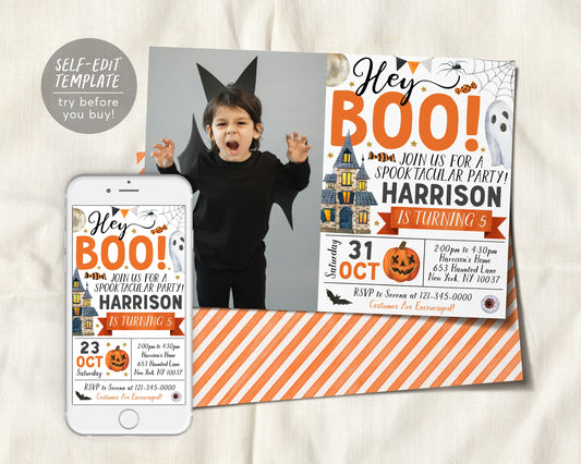 Halloween Birthday Invitation With Photo Editable Template