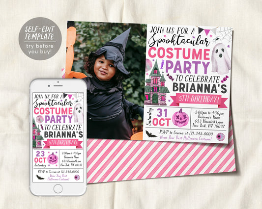 Halloween Costume Party Invitation With Photo Editable Template