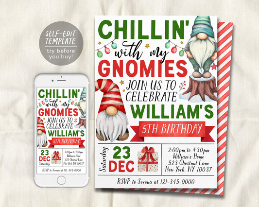 Gnome Birthday Invitation Editable Template