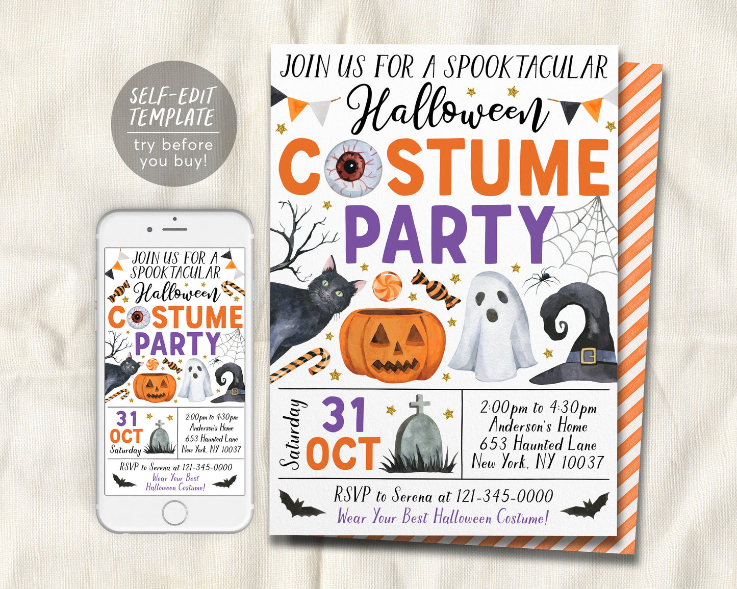 Halloween Costume Party Invitation Editable Template