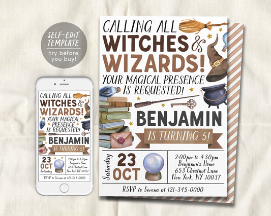 Wizard Birthday Invitation Editable Template