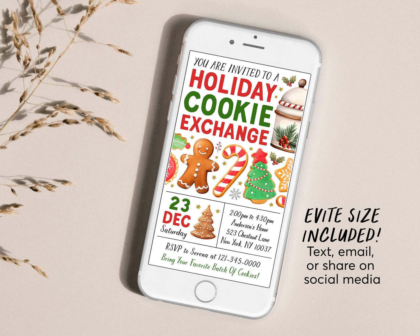 Holiday Cookie Exchange Invitation Editable Template, Christmas Cookie Swap Invite, Gingerbread Cookie Party Evite, Cookies Winter Holiday