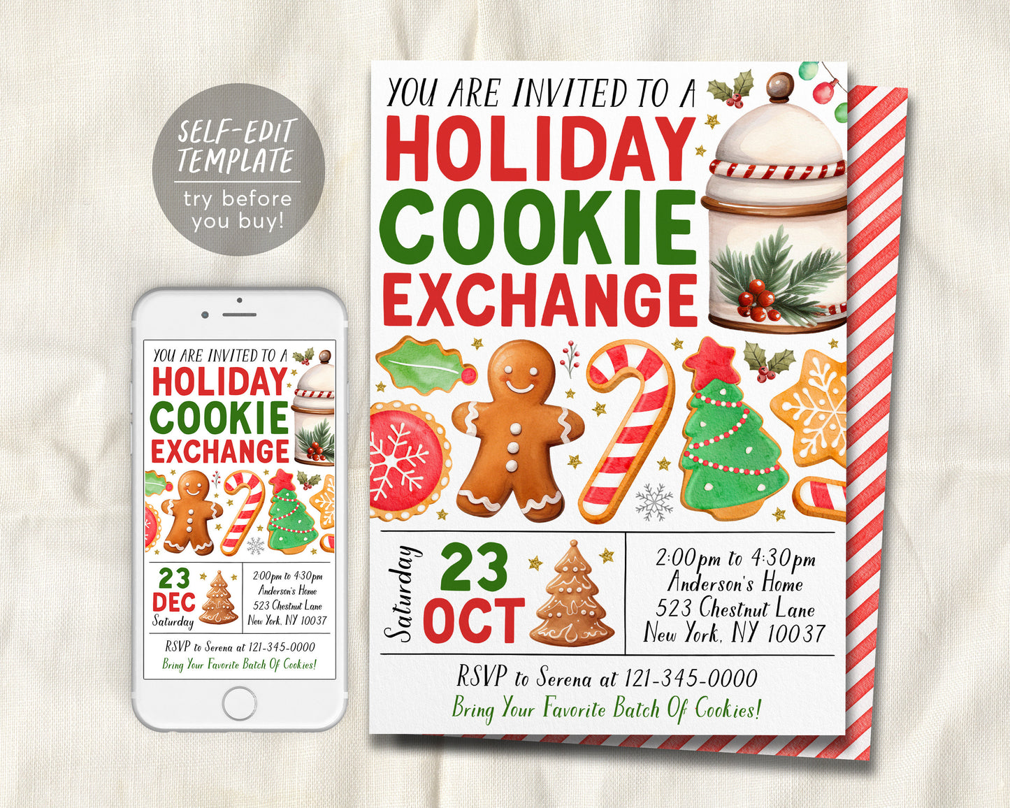 Holiday Cookie Exchange Invitation Editable Template