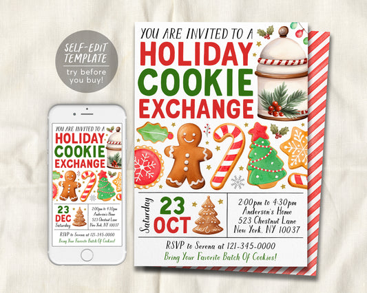 Holiday Cookie Exchange Invitation Editable Template