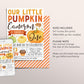 Our Little Pumpkin First Birthday Invitation Editable Template, Kids Thanksgiving 1st Birthday Party Invite, Pumpkins Autumn Fall Evite