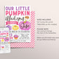 Our Little Pumpkin First Birthday Invitation Editable Template, Kids Girl Thanksgiving 1st Birthday Party Invite, Pumpkins Autumn Fall Evite