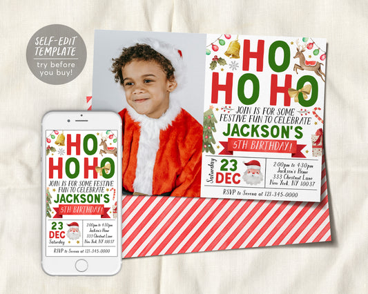 Christmas Birthday Invitation With Photo Editable Template