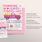 Pumpkin Truck Birthday Invitation Editable Template, Kids Girl Pumpkin Patch Autumn Party Invite, Pumpkins Leaves Stacks Of Hay Evite