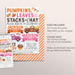 Pumpkin Truck Joint Siblings Birthday Invitation Editable Template, Kids Twins Girl Boy Autumn Party Invite, Pumpkins Leaves Stacks Of Hay