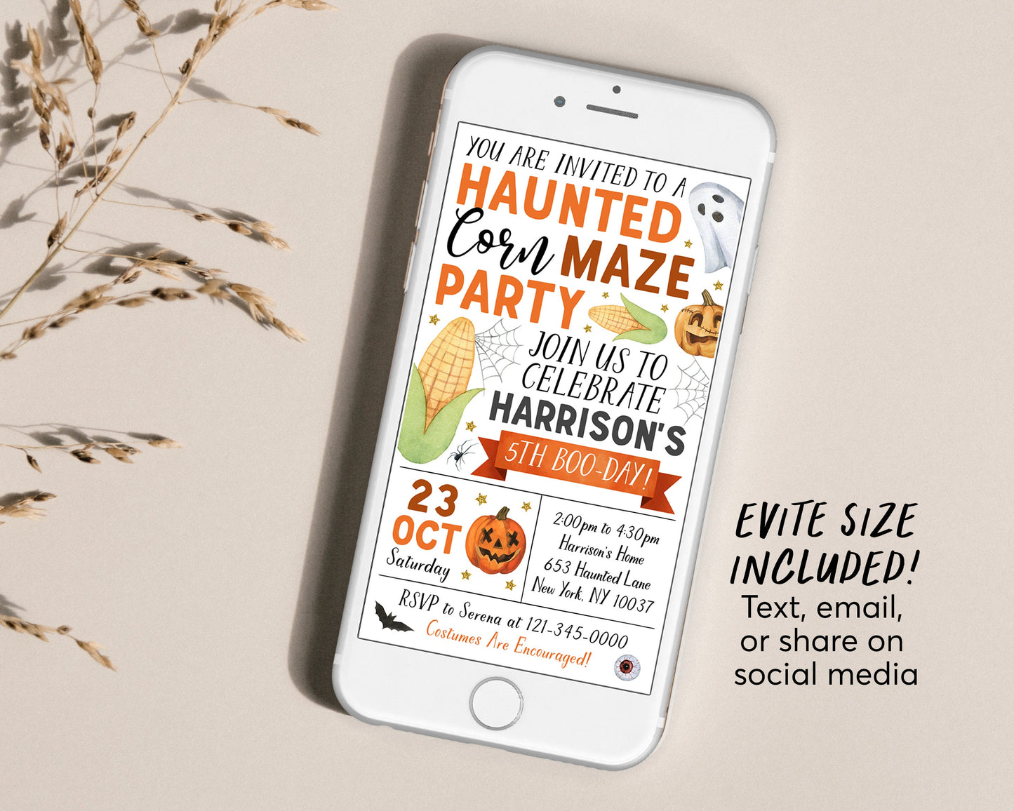 Haunted Corn Maze Birthday Invitation Editable Template, Halloween Corn Maze Party Invite, Kids Spooky Corn Field Fall Festival Evite