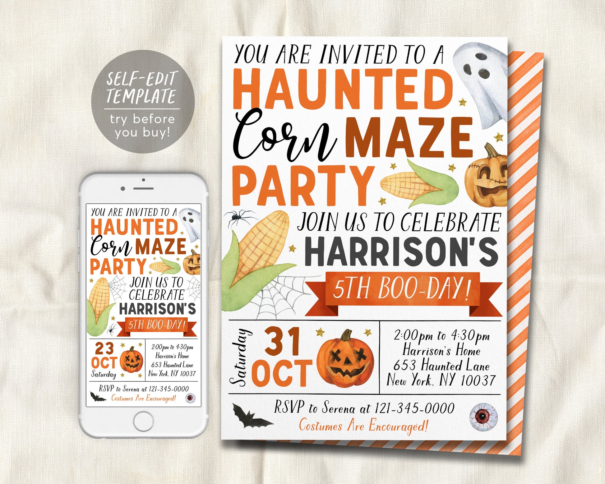 Haunted Corn Maze Birthday Invitation Editable Template