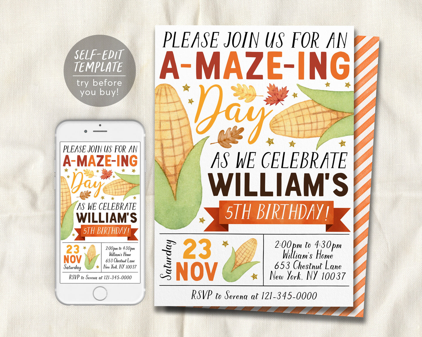 Corn Maze Birthday Invitation Editable Template,