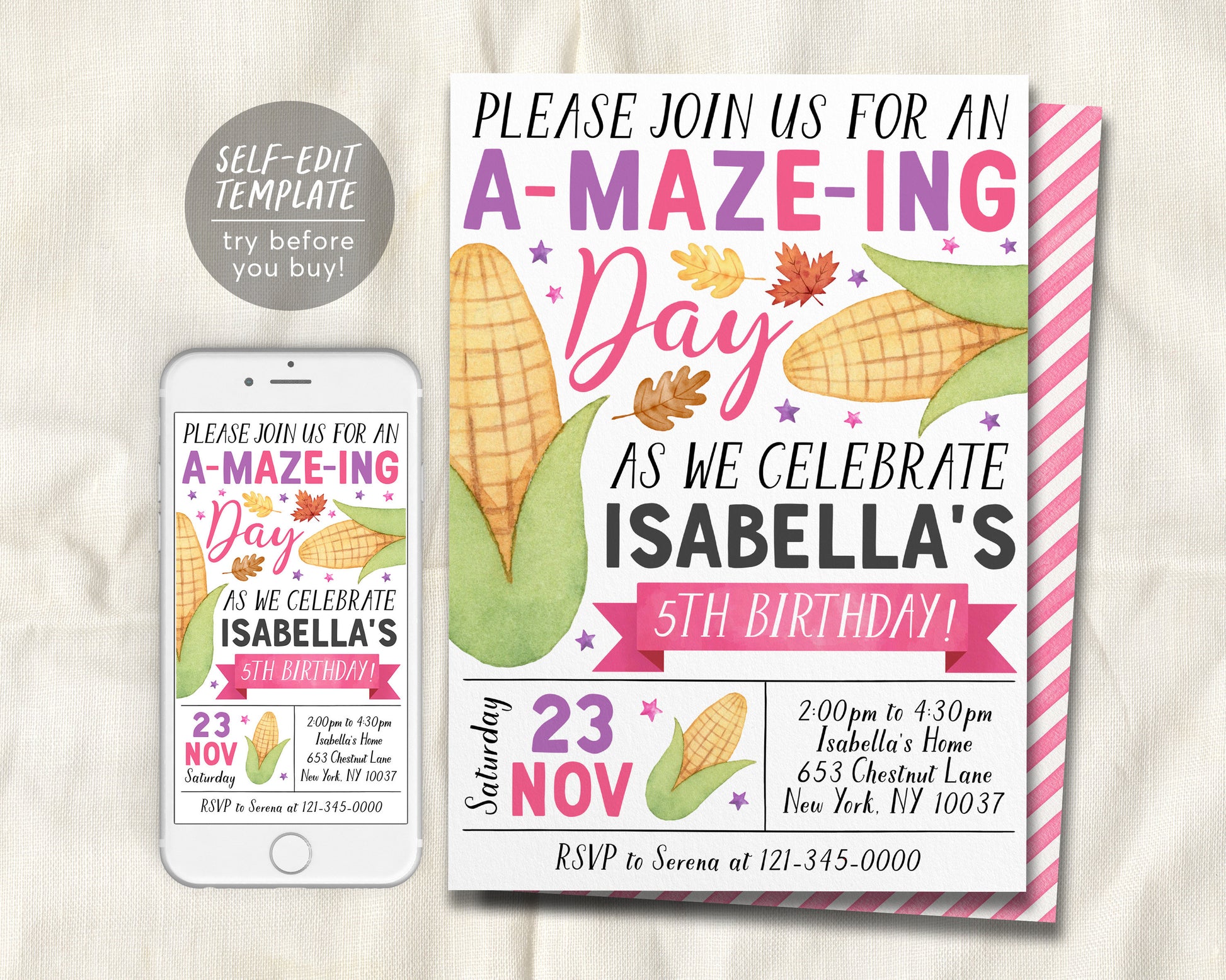 Corn Maze Birthday Invitation Editable Template