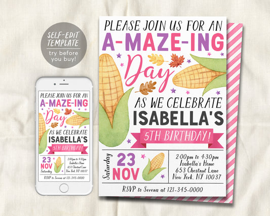 Corn Maze Birthday Invitation Editable Template