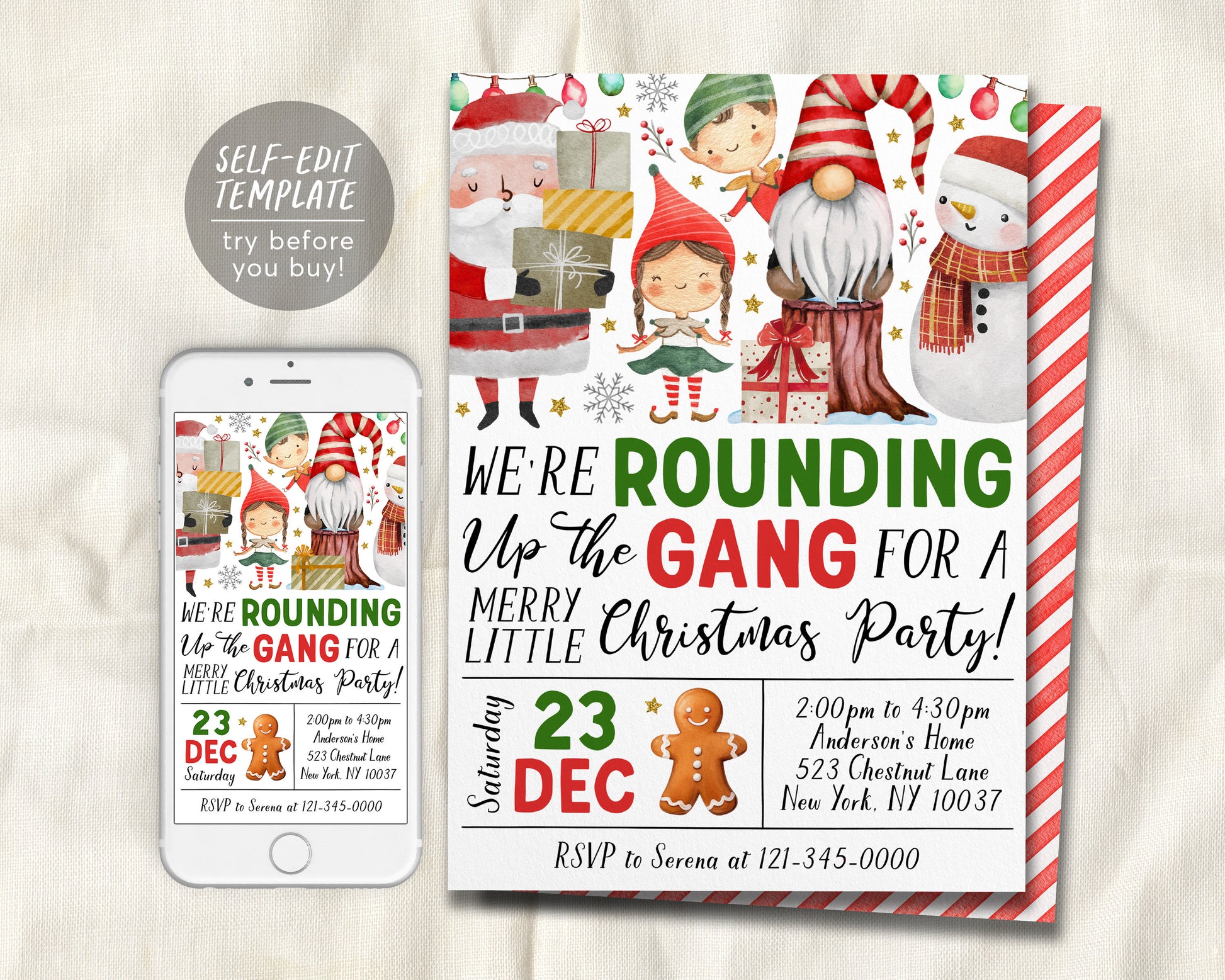 We&#39;re Rounding Up The Gang Christmas Party Invitation Editable Template