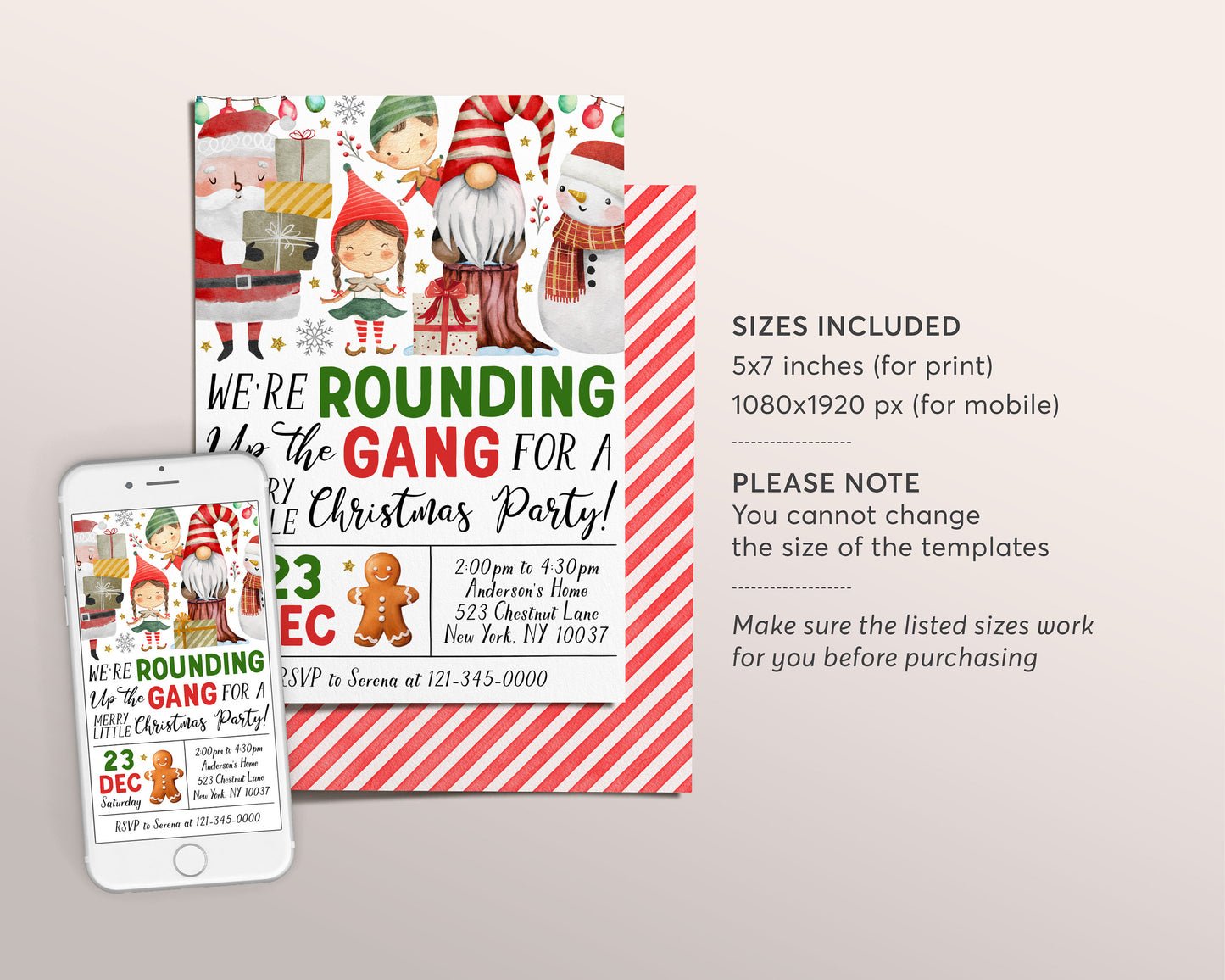 We're Rounding Up The Gang Christmas Party Invitation Editable Template, Santa's Crew Party Invite, Merry Little Christmas Winter Evite