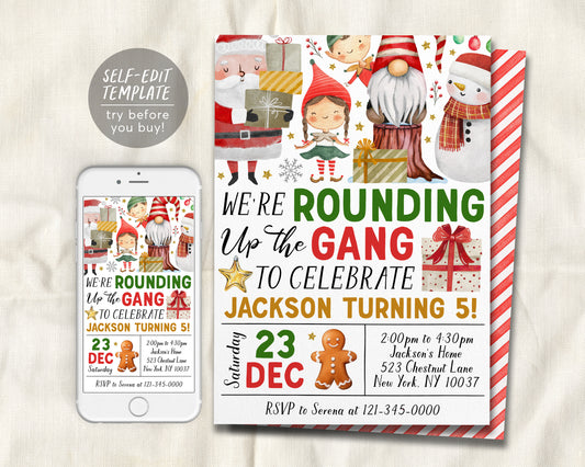 We&#39;re Rounding Up The Gang Birthday Invitation Editable Template