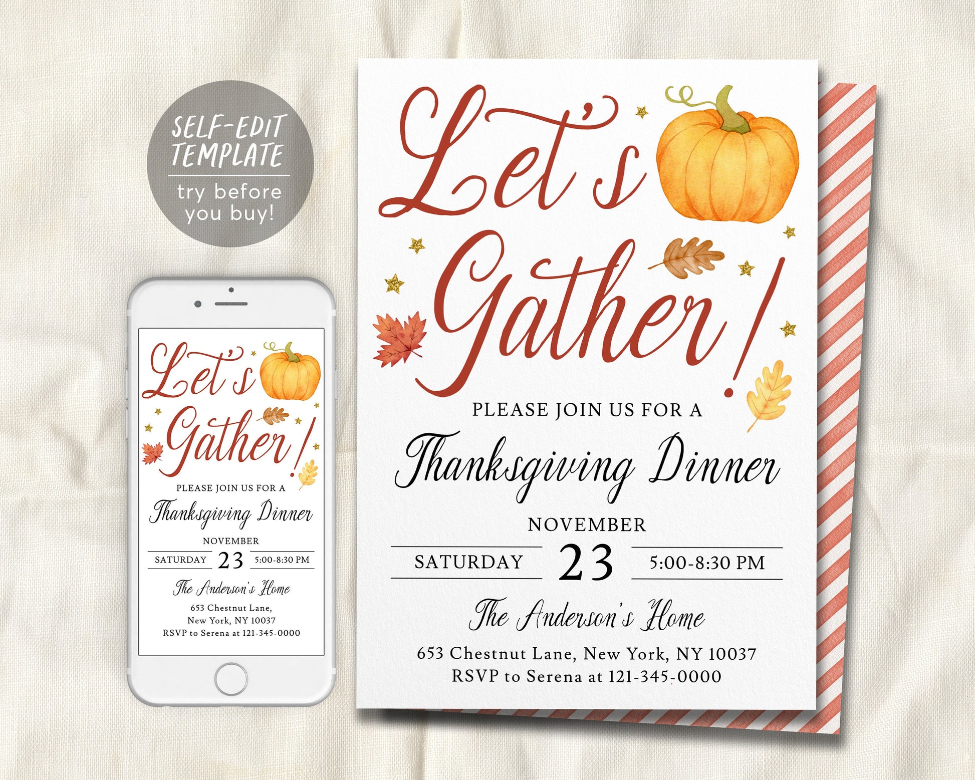 Thanksgiving Invitation Editable Template