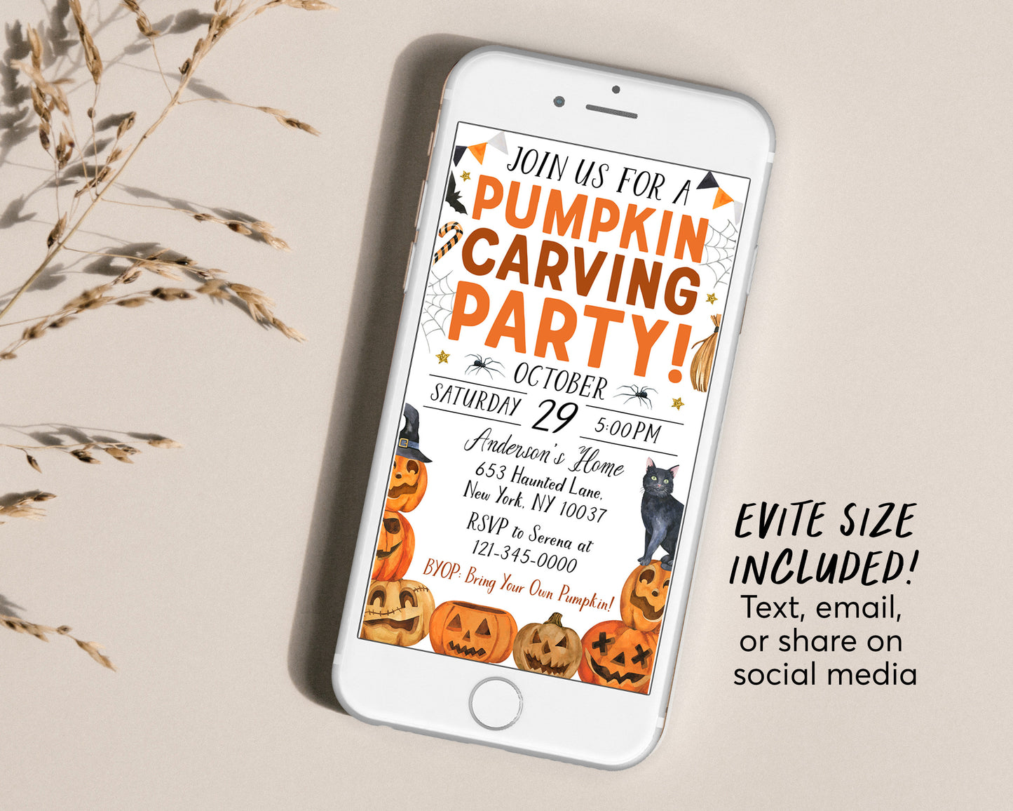 Halloween Pumpkin Carving Party Invitation Editable Template, Kids Halloween Pumpkin Art Party Night Invite, Family Halloween Celebration