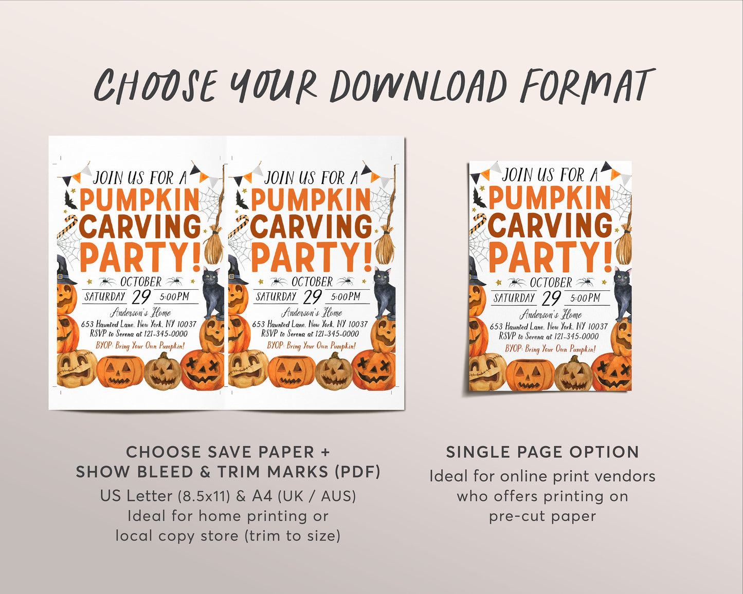 Halloween Pumpkin Carving Party Invitation Editable Template, Kids Halloween Pumpkin Art Party Night Invite, Family Halloween Celebration