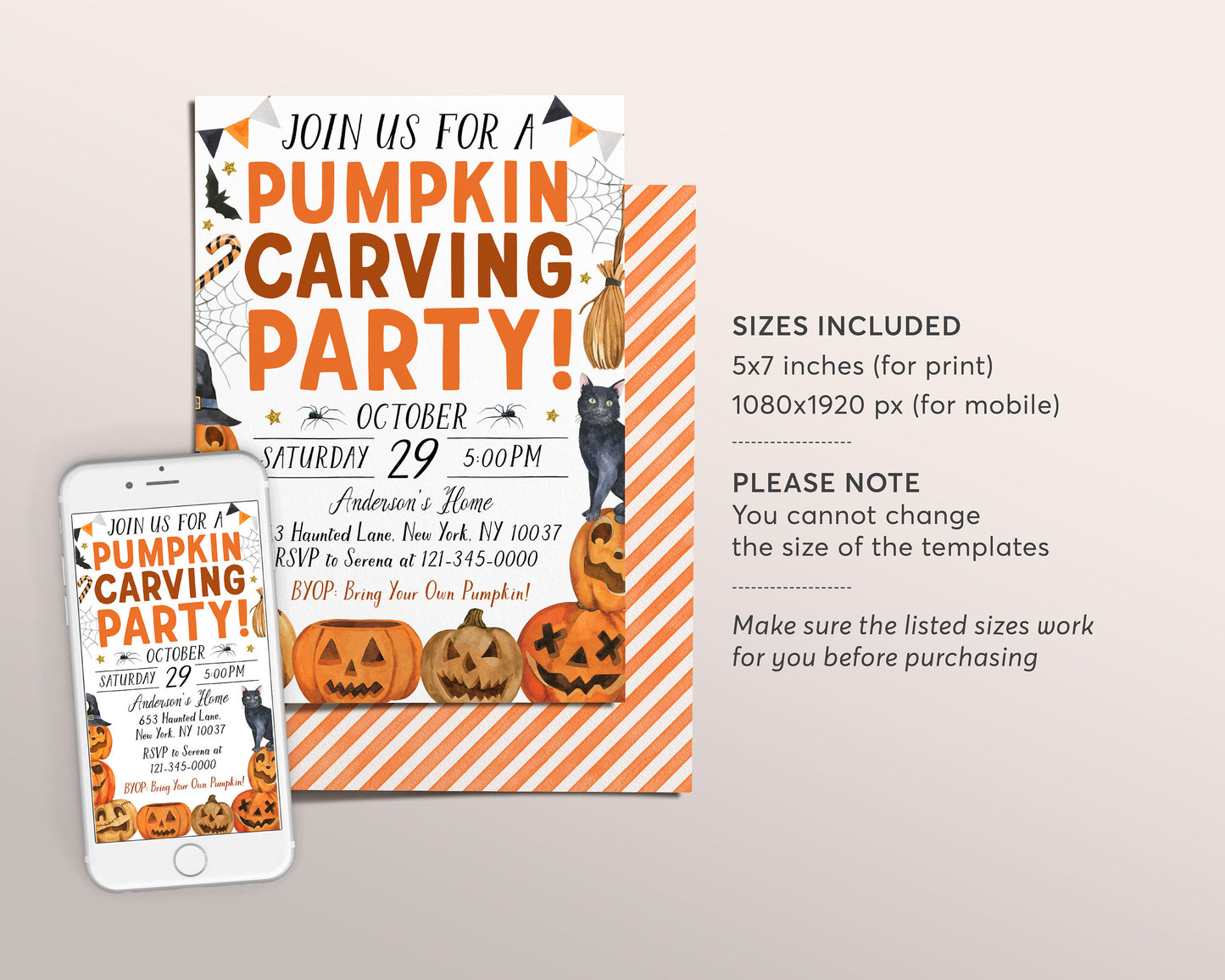 Halloween Pumpkin Carving Party Invitation Editable Template, Kids Halloween Pumpkin Art Party Night Invite, Family Halloween Celebration