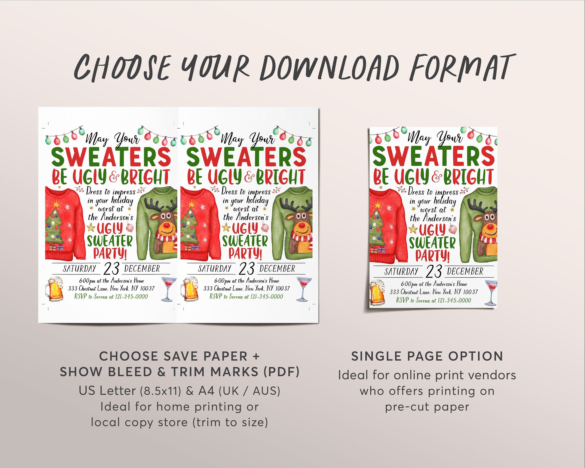 christmas party best dressed and ugly sweater invite Ugly Sweater Christmas Party Invitation Editable Template, May Your Sweater Be Ugly And Bright Holiday Party Invite, Sweater Party Evite