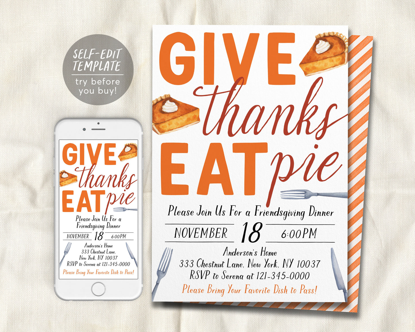 Thanksgiving Dinner Party Invitation Editable Template