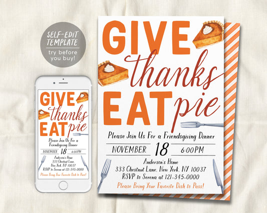 Thanksgiving Dinner Party Invitation Editable Template