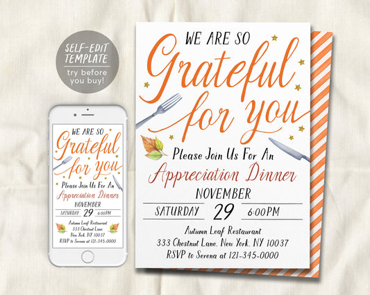 Grateful For You Appreciation Invitation Editable Template