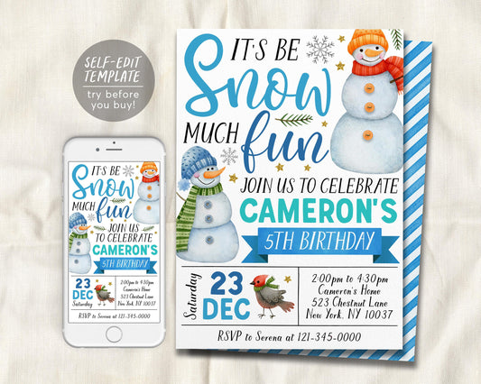 Snowman Birthday Invitation Editable Template