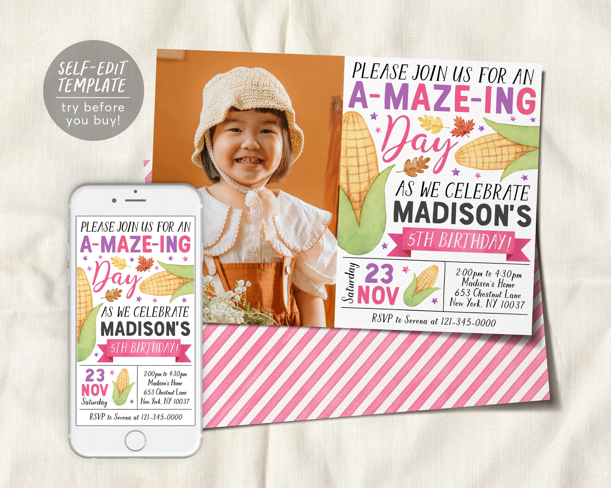 Corn Maze Birthday Invitation With Photo Editable Template