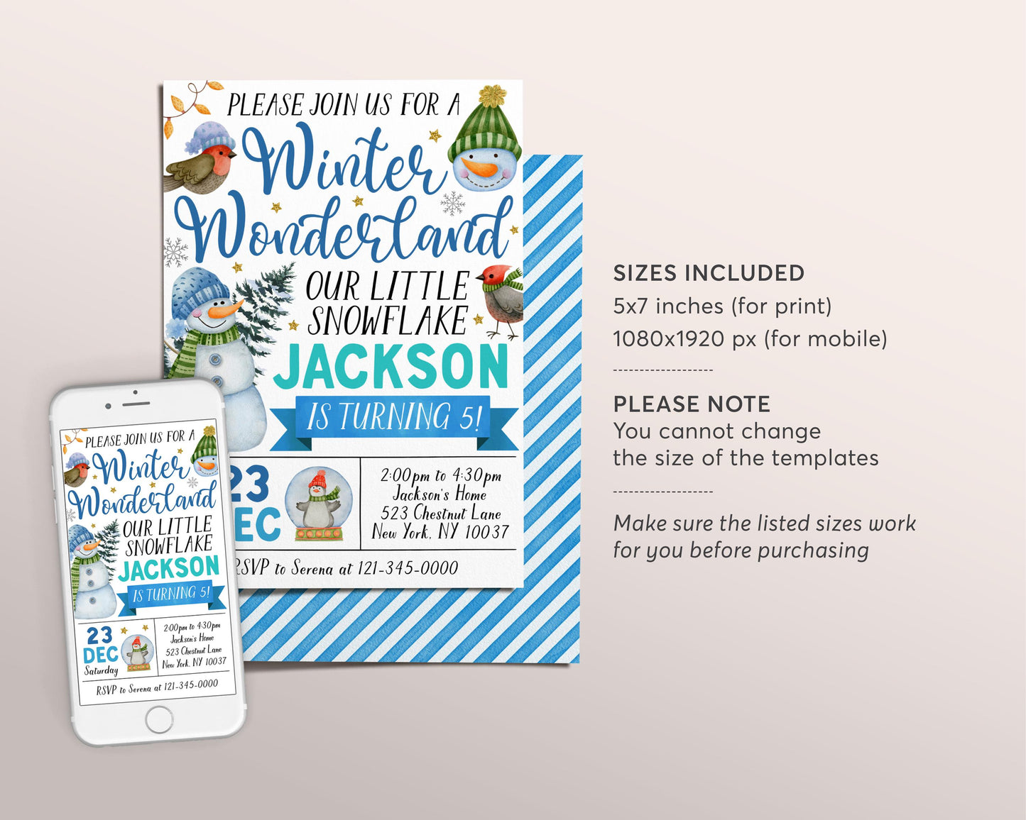 Winter Wonderland Birthday Invitation Editable Template, Boy Snowman Our Little Snowflake Party Invite, Christmas Holiday Snow Much Fun