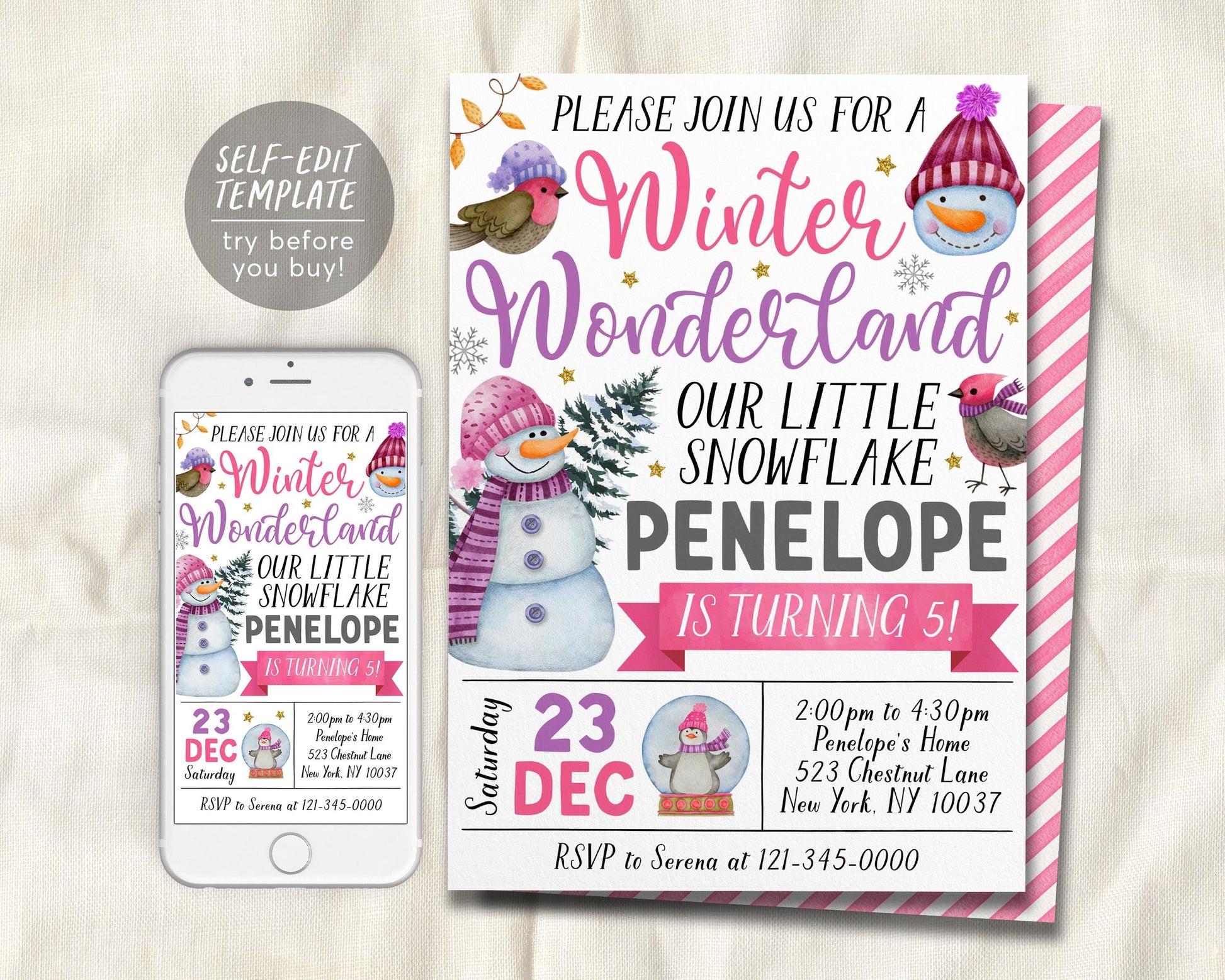 Winter Wonderland Birthday Invitation Editable Template