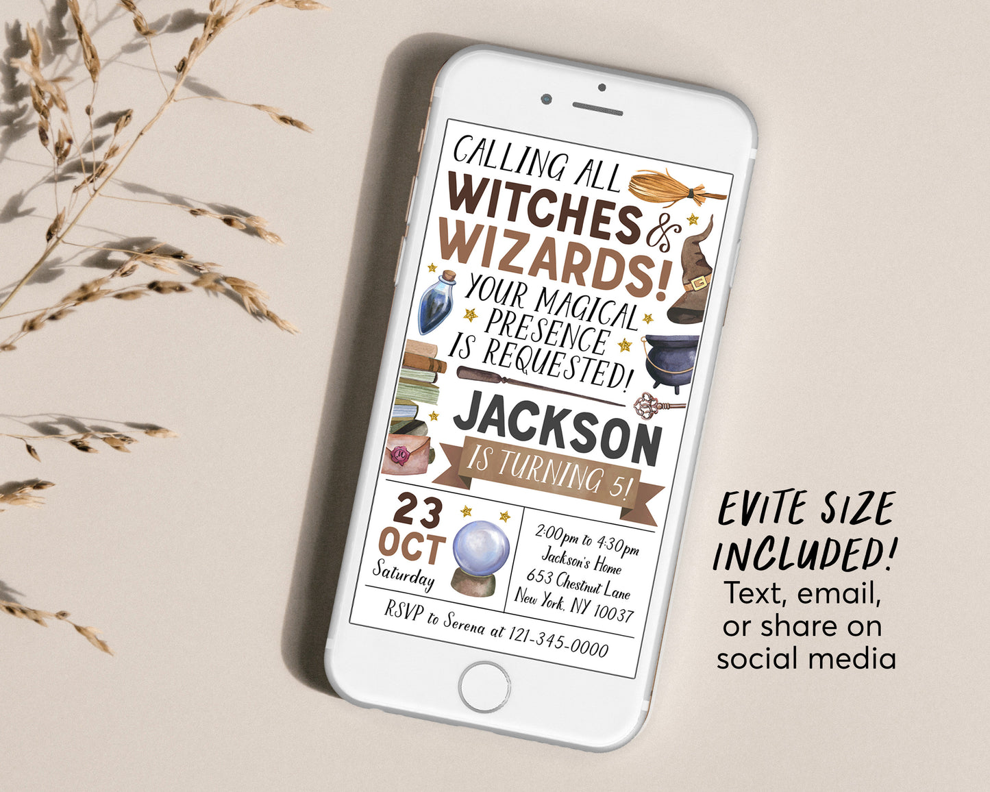 Wizard Birthday Invitation With Photo Editable Template, Kids Witches and Wizards Theme Magical Birthday Party Invite, Magic School Evite