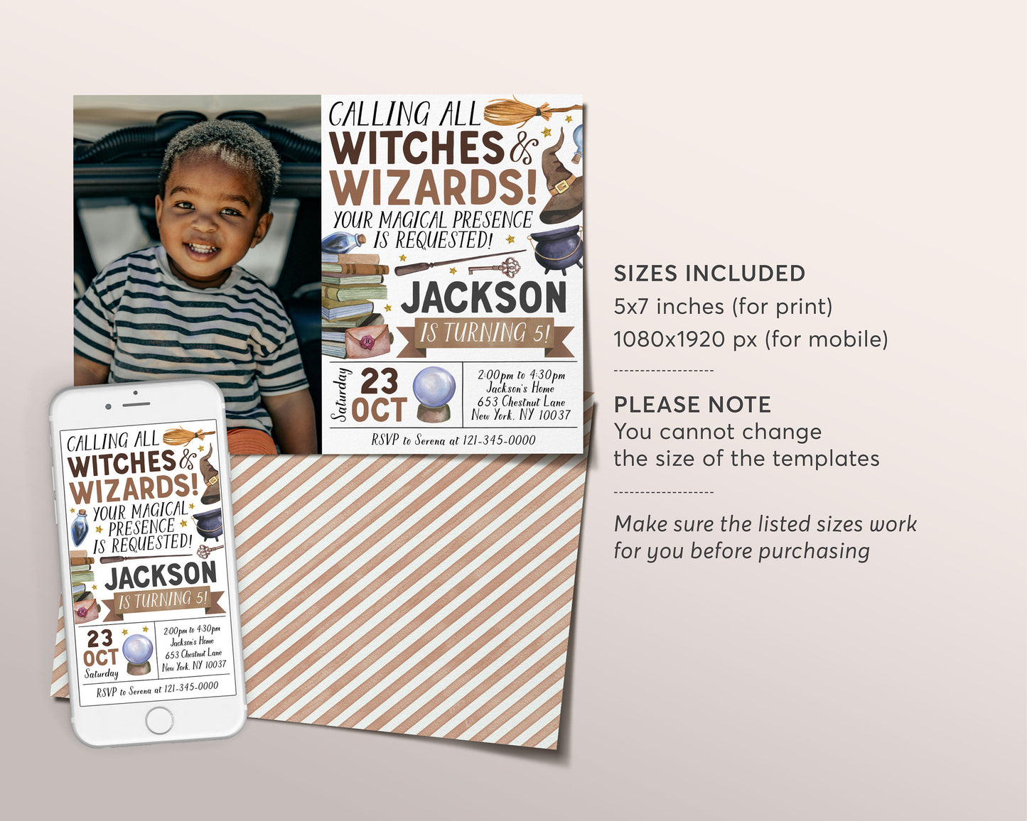 Wizard Birthday Invitation With Photo Editable Template, Kids Witches and Wizards Theme Magical Birthday Party Invite, Magic School Evite