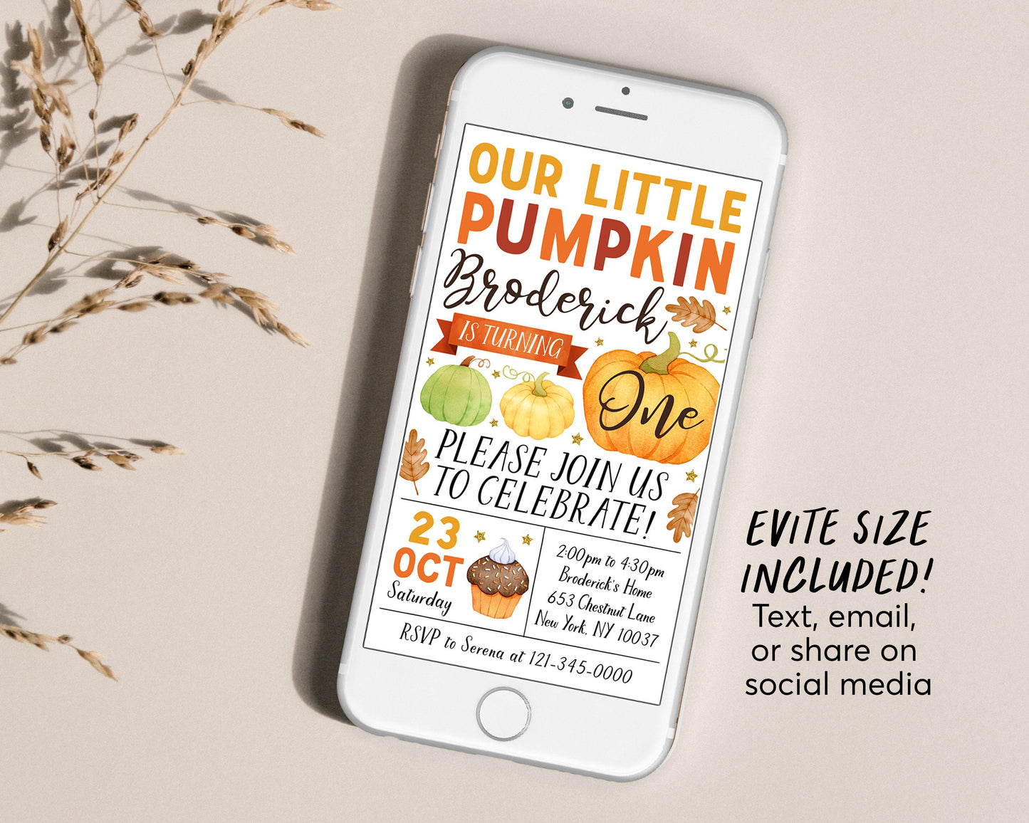 Our Little Pumpkin First Birthday Invitation With Photo Editable Template, Kids Thanksgiving 1st Birthday Party Invite, Pumpkins Fall Evite